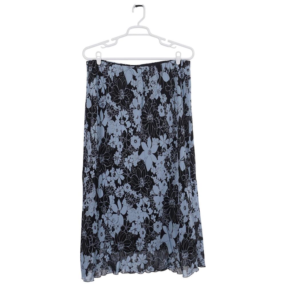 Karen Kane Skirt 18W Blue Black Floral Maxi Elastic Waist Pull On Lined
